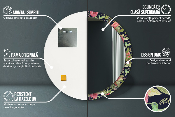 Espejo redondo marco con estampado decorativo Flores hibiscus