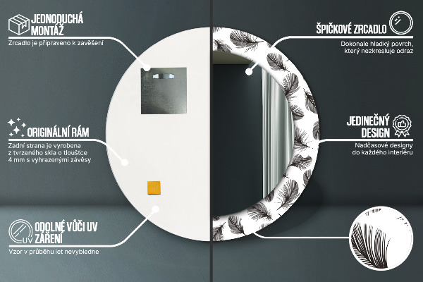 Espejo redondo con decoración Plumas