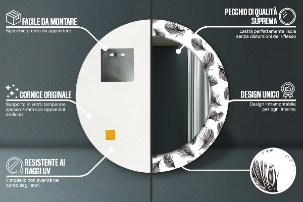 Espejo redondo con decoración Plumas