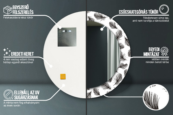 Espejo redondo con decoración Plumas