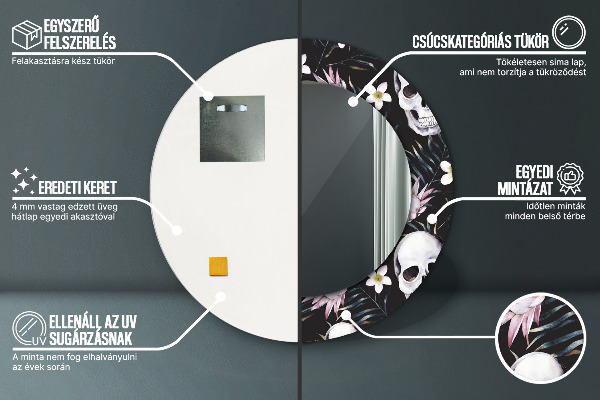 Espejo redondo con decoración Flores de calavera