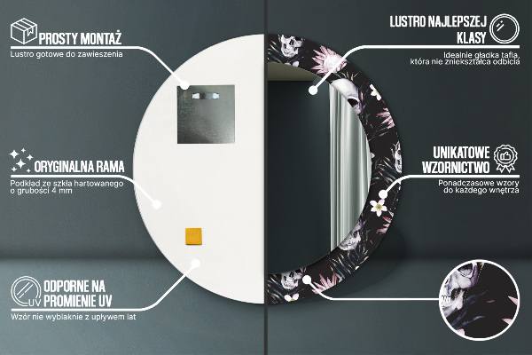 Espejo redondo con decoración Flores de calavera