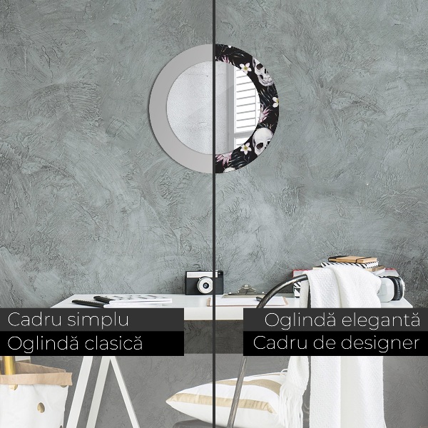 Espejo redondo con decoración Flores de calavera