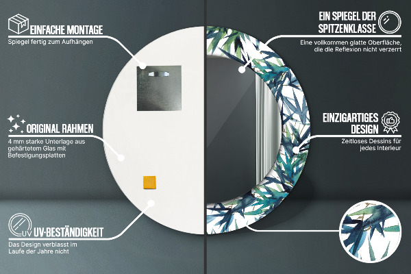 Espejo redondo con decoración Palmeras azules