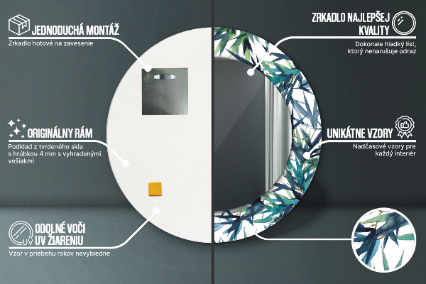 Espejo redondo con decoración Palmeras azules