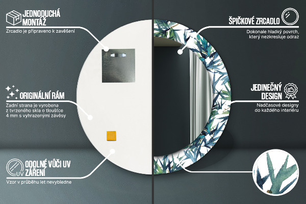 Espejo redondo con decoración Palmeras azules