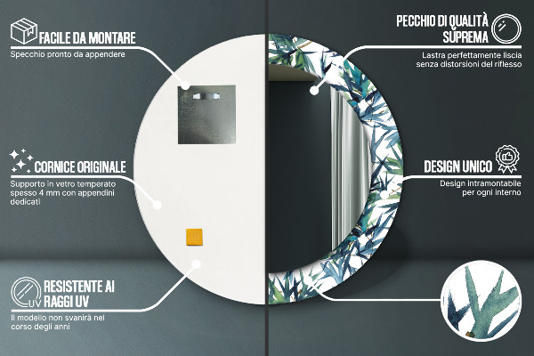 Espejo redondo con decoración Palmeras azules