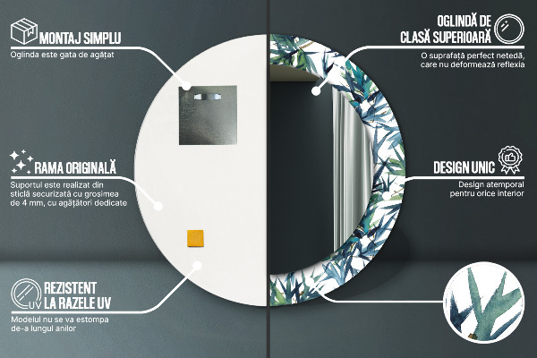 Espejo redondo con decoración Palmeras azules