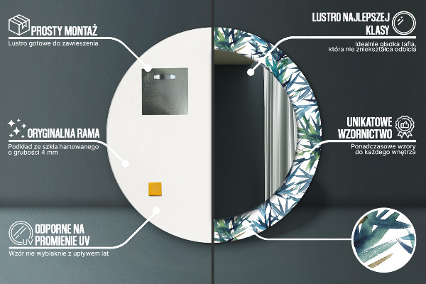 Espejo redondo con decoración Palmeras azules