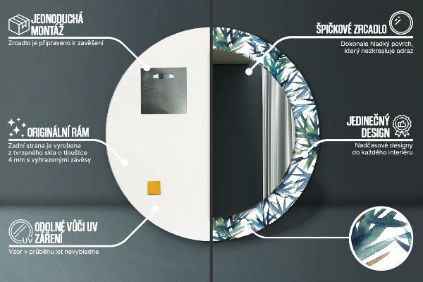 Espejo redondo con decoración Palmeras azules