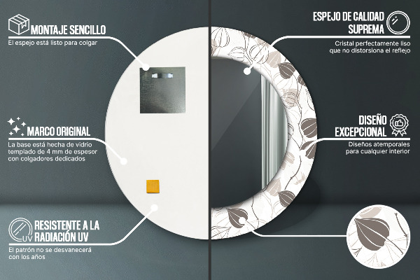 Espejo redondo marco estampado Flores abstractas