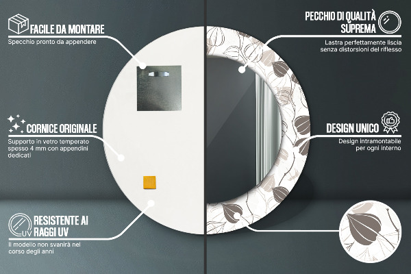 Espejo redondo marco estampado Flores abstractas