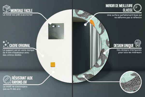 Espejo redondo marco estampado Carpa china