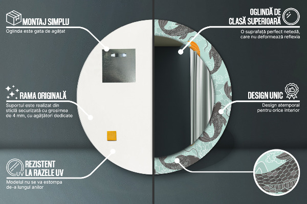 Espejo redondo marco estampado Carpa china