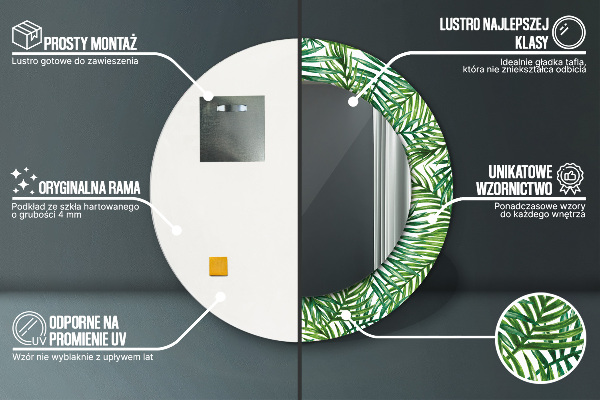 Espejo redondo impreso decorativo redondo Palmeras tropicales