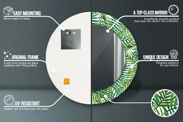 Espejo redondo impreso decorativo redondo Palmeras tropicales