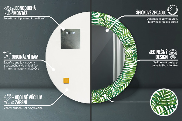 Espejo redondo impreso decorativo redondo Palmeras tropicales