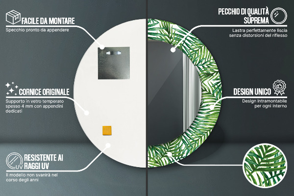 Espejo redondo impreso decorativo redondo Palmeras tropicales