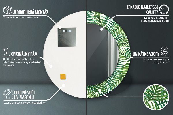 Espejo redondo impreso decorativo redondo Palmeras tropicales