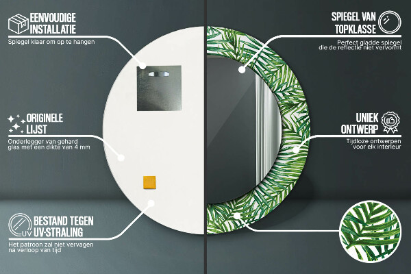 Espejo redondo impreso decorativo redondo Palmeras tropicales