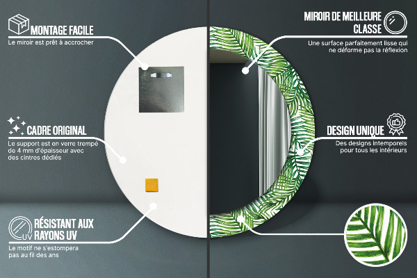 Espejo redondo impreso decorativo redondo Palmeras tropicales