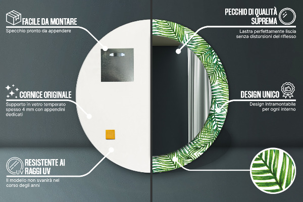 Espejo redondo impreso decorativo redondo Palmeras tropicales