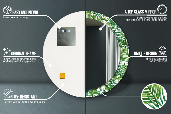 Espejo redondo impreso decorativo redondo Palmeras tropicales