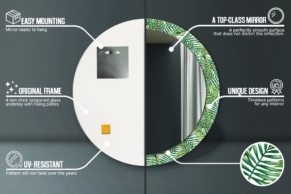 Espejo redondo impreso decorativo redondo Palmeras tropicales