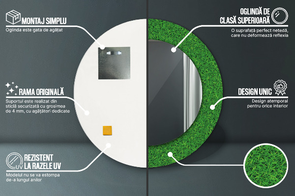 Espejo redondo con decoración Césped verde