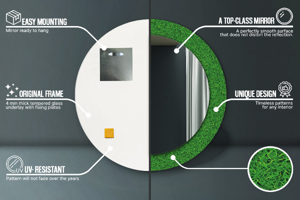 Espejo redondo con decoración Césped verde