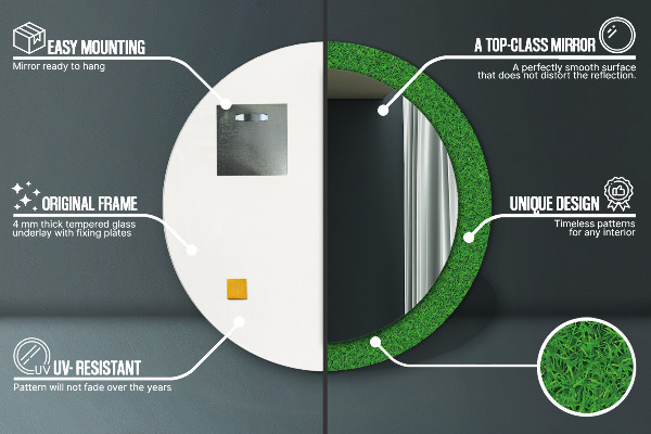 Espejo redondo con decoración Césped verde