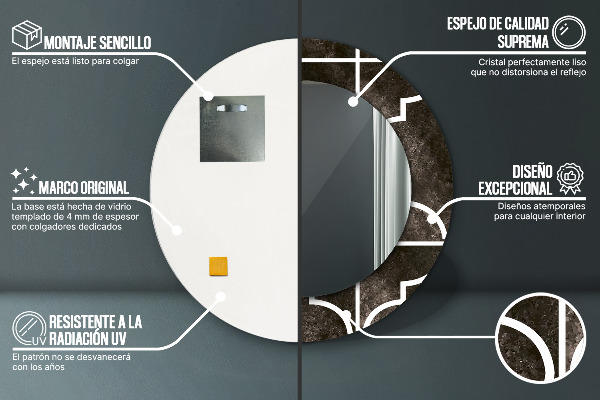 Espejo redondo marco con estampado decorativo Azulejos antiguos