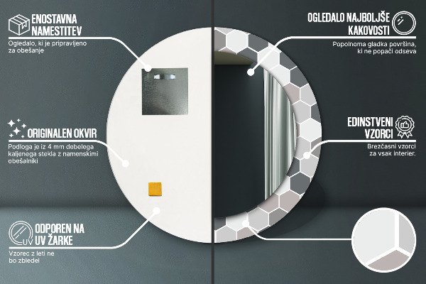 Espejo redondo marco con estampado decorativo Patrón hexagonal