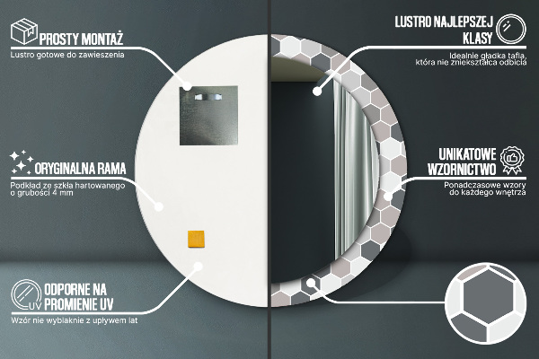 Espejo redondo marco con estampado decorativo Patrón hexagonal