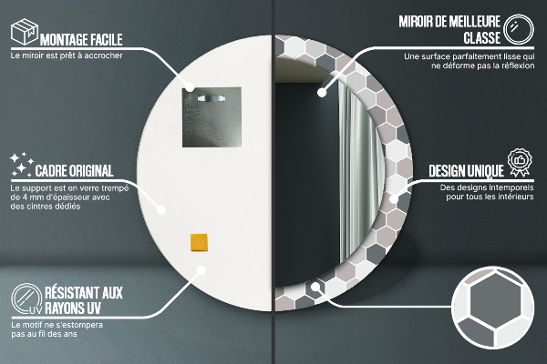 Espejo redondo marco con estampado decorativo Patrón hexagonal