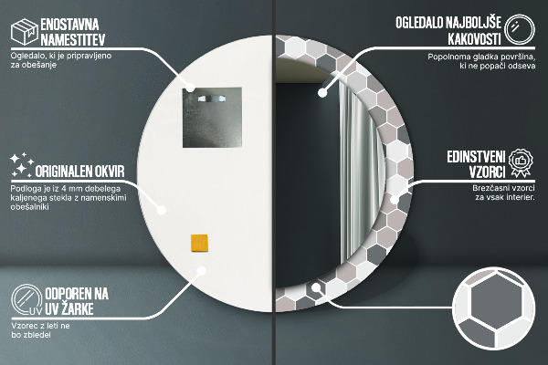 Espejo redondo marco con estampado decorativo Patrón hexagonal