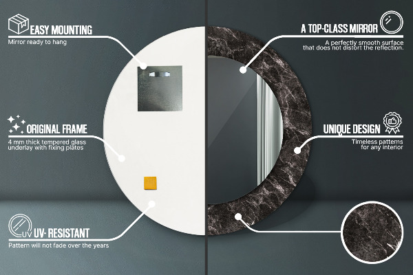 Espejo redondo con decoración Mármol negro