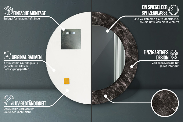 Espejo redondo con decoración Mármol negro