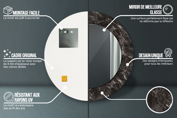 Espejo redondo con decoración Mármol negro