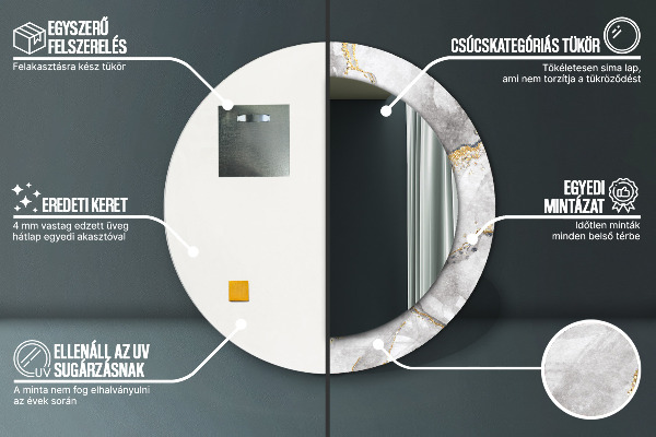 Espejo redondo con decoración Mármol de oro blanco