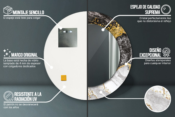 Espejo redondo con decoración Mármol y oro