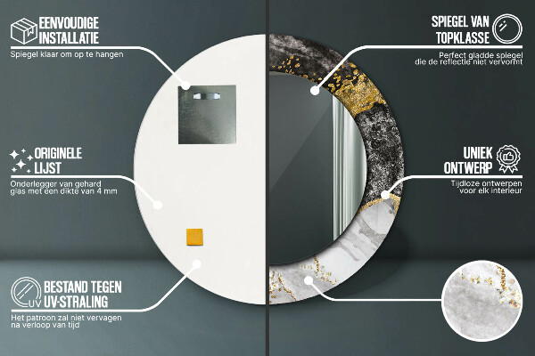 Espejo redondo con decoración Mármol y oro