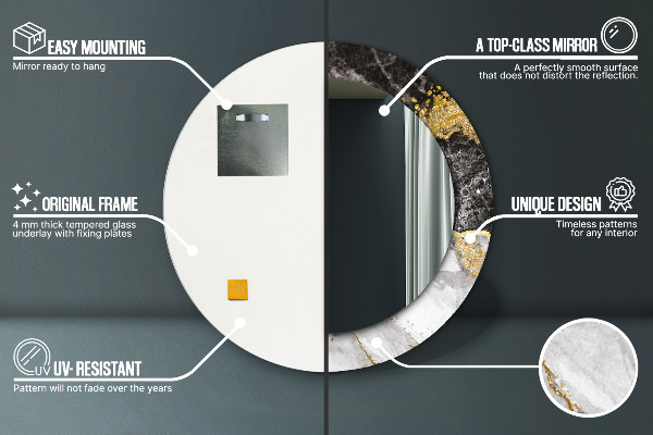 Espejo redondo con decoración Mármol y oro