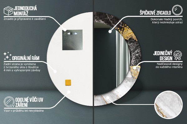 Espejo redondo con decoración Mármol y oro