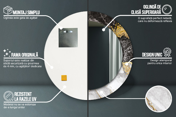 Espejo redondo con decoración Mármol y oro