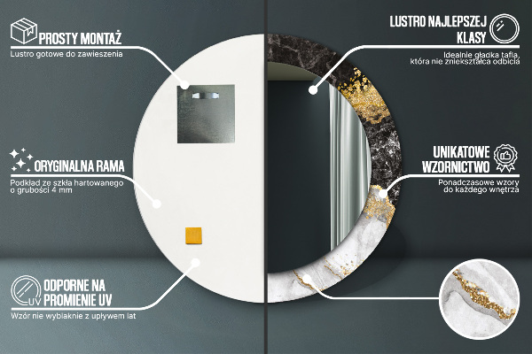 Espejo redondo con decoración Mármol y oro