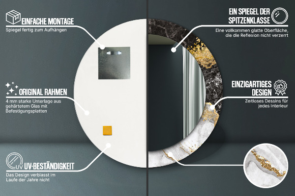 Espejo redondo con decoración Mármol y oro