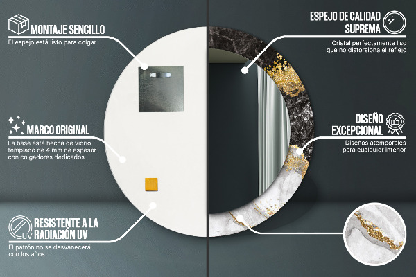 Espejo redondo con decoración Mármol y oro