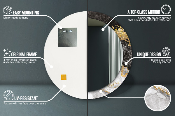 Espejo redondo con decoración Mármol y oro