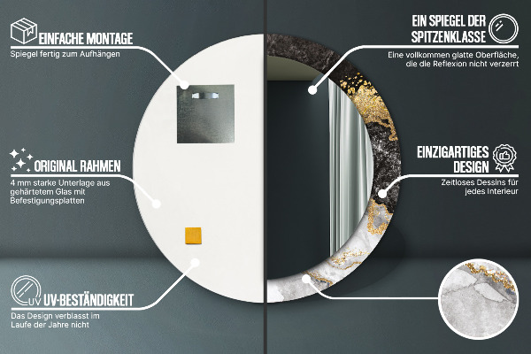 Espejo redondo con decoración Mármol y oro